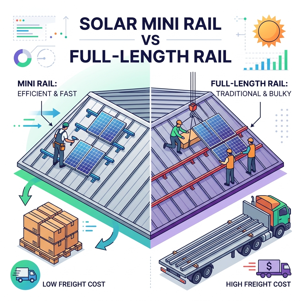 Solar Mini Rail vs Full-Length Rail for Trapezoidal Metal Roofs